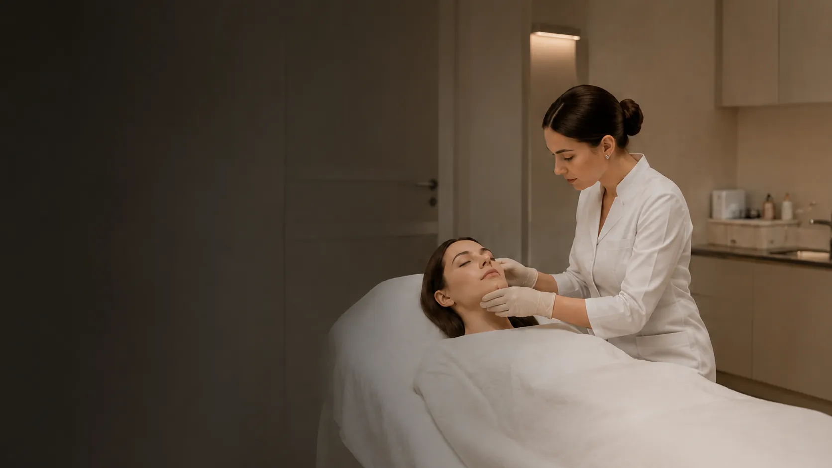 Specjalistka KONO Clinic podczas zabiegu na twarz